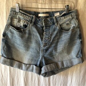 Eunina Olivia Ultra High Waist Mom Jean short with distressing rolled hem L